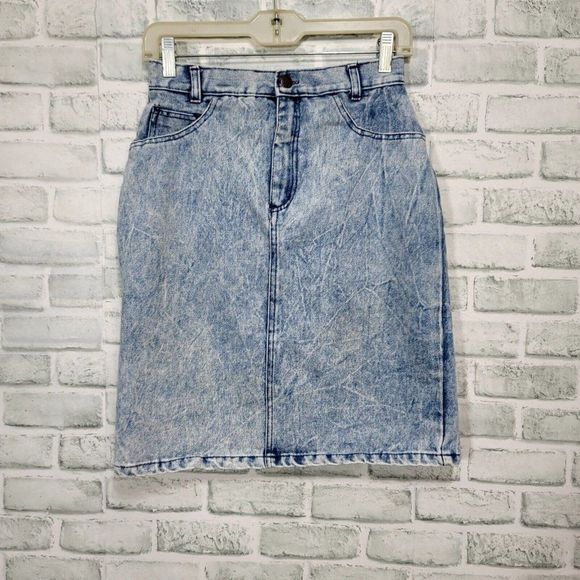 Vintage 90s Cross Towne Womens S Acid Washed Denim High Waisted Pencil Skirt - Picture 5 of 10